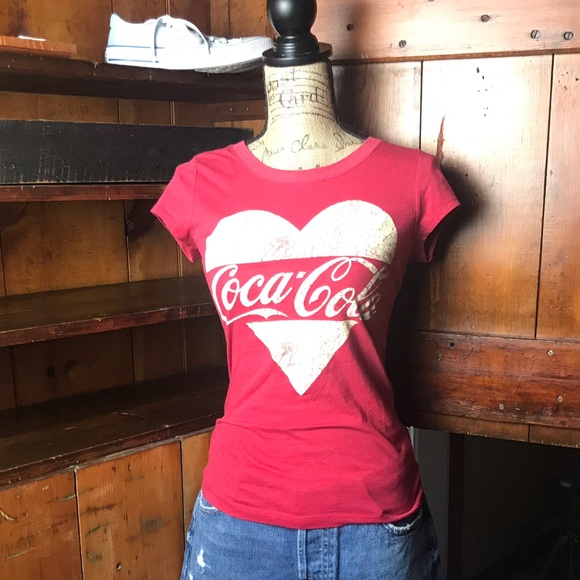 Coca Cola Tops - Coca-cola red distressed graphic short sleeve tee
